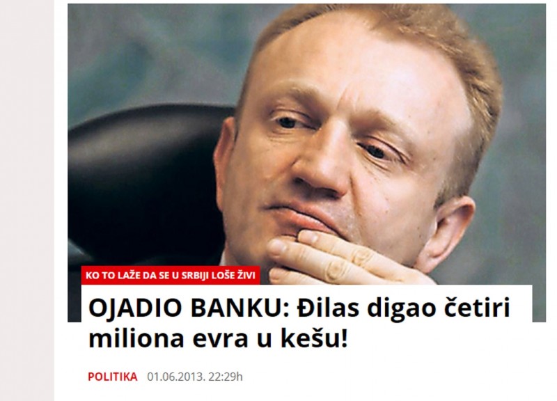 U danu kada je položio depozit od 200.000 evra kao garant za dug Demokratske stranke, Đilas je podigao 4 miliona evra u kešu što je kasnije negirao. Pored namere da na ovom poslu dodatno zaradi, očigledno je da mu je transakcija sa strankom poslužila i kao način za prikrivanje milionskih transakcija koje je obavljao tog istog dana